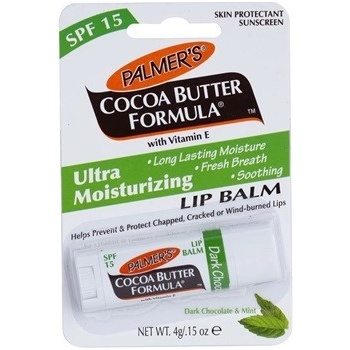 Palmer's Face & Lip hydratační balzám na rty SPF 15 příchuť Dark Chocolate & Fresh Breath Cocoa Butter Formula ( Long Lasting Moisture, Fresh Breath, Soothing with Vitamin E) 4 g