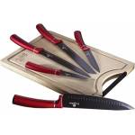 Berlinger Haus BH/2552NO с бамбукова дъска за рязане, Metallic Line Burgundy Edition Комплект ножове от 6 части (BH/2552NO)