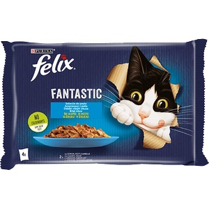 Purina Felix Fantastic Multipack Salmon & Flounder - паучове със сьомга и писия - 4 x 85 г