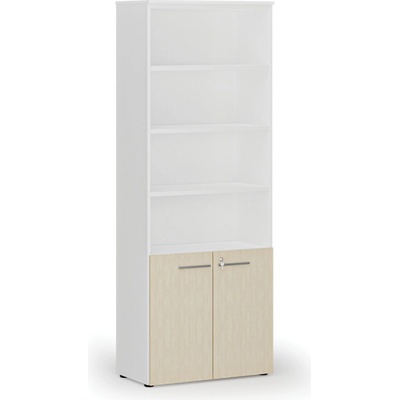 Primo Kombinovaná kancelárska skriňa WHITE, dvere na 2 poschodia, 2128 x 800 x 420 mm, biela/breza