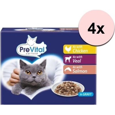 PreVital Cat kura teľa losos v omáčke 48 x 100 g