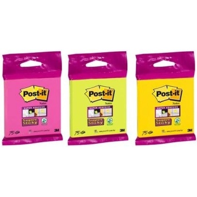 POST-IT Bločky Post-it Super Sticky 76x76mm, 75l mix farieb žltá, zelená, fuks