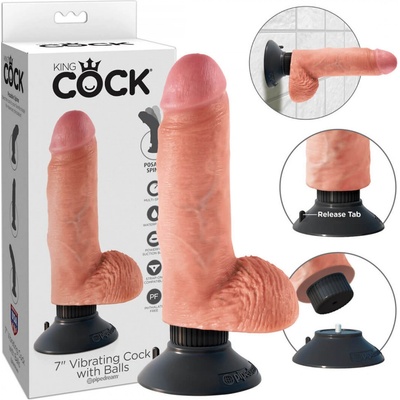 Pipedream King Cock Vibrating with Balls 7 vibrátor s přísavkou a varlaty 18 cm tělová barva