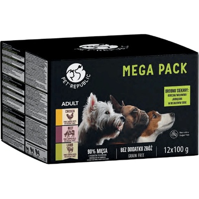 Pet Republic PetRepublic мокра храна за кучета от малки породи, парченца в деликатен сос, МИКС от 3 вкуса, 12x100g