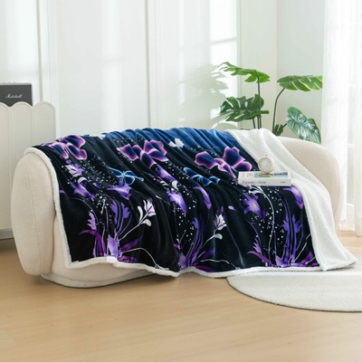 Textilomanie Mikroplyšová baránková deka VIOLET BUTTERFLY tmavomodrá 200x220