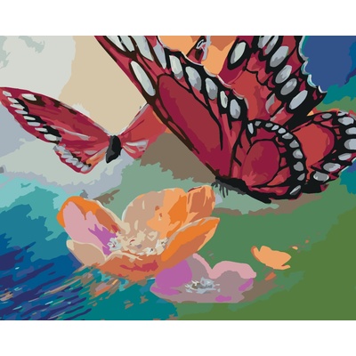ZUTY Malování podle čísel DVA MOTÝLI NA KVĚTINĚ Rozměr 40 x 50 cm Rámování vypnuté plátno na rám