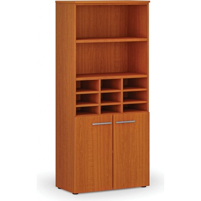 B2B Partner Třídicí regál s dveřmi PRIMO WOOD, 800 x 420 x 1781 mm 9 přihrádek třešeň