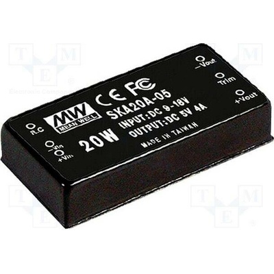 MEAN WELL SKA20A-12 Měnič: DC/DC; 20W; Uvst: 9÷18VDC; Uvýst: 12VDC; Ivýst: 1666mA; THT