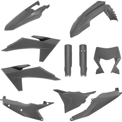 POLISPORT kompletní sada plastů (FULL KIT) KTM EXC/EXC-F/XC-W/XC-WF TBI 24-25 v sadě kryt světla a kryty tlumičů (835250000) barva šedá (nardo šedá)