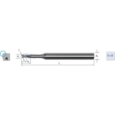 MIKRON TOOL Fréza tvrdokovová 2-břitá, ha, rohový rádius, mikron 5xd, 179014 1,00x0,10 vhm/exedur sl