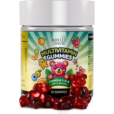 Adelle Davis Multivitamin Gummies + Omega 3 + Betaglukan 30 želatínových medvedíkov