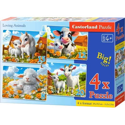 Castorland Детски пъзел Castorland 4 в 1 - Любящи животни (В-041060)