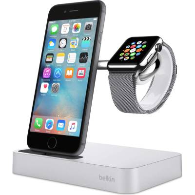 Belkin Valet Charge Dock - сертифицирана докинг станция за зареждане на iPhone и Apple Watch (сребрист)