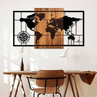 ASIR Nástěnná dřevěná dekorace WORLD MAP černá