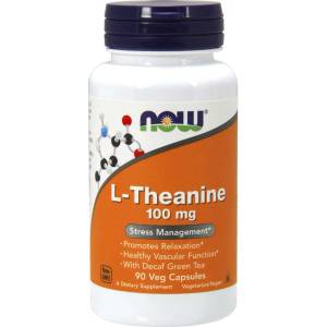 NOW NOW L-Theanine 100 мг, Теанин с листа от зелен чай, 90 капсули