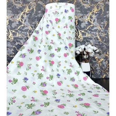 Ervi bavlna š.240cm - Modré a růžové květinky - 28923-4, metráž