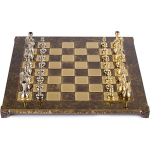 Manopoulos Луксозен шах Manopoulos - Classic Metal Staunton, 36 x 36 cm, кафяв (S34BRO)