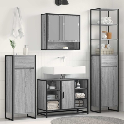 vidaXL Шкаф за баня Сив Сонома 40 x 30 x 100 см Инженерно дърво (886501)