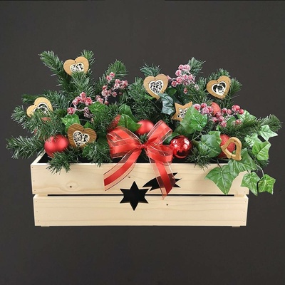 Amadea Dřevěný vánoční truhlík s kometou přírodní 52x21,5x17 cm