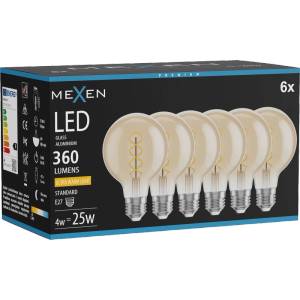 Mexen Vintis 6x LED крушка спирала нажежаема жичка E27, G80, 4W, Топла - 2200K, 360 lm, (L165-E27-0422-50x06)