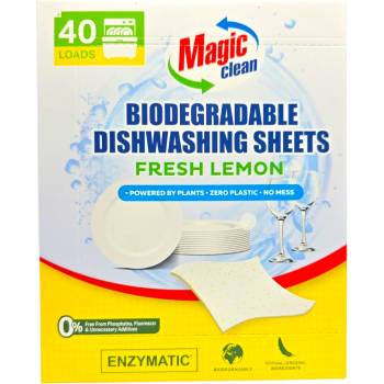 MAGIC CLEAN Биоразградими листчета за съдомиялна Fresh Lemon, 40 измивания