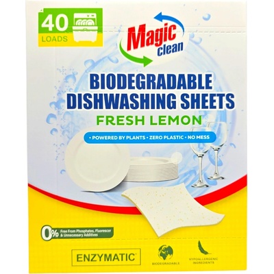 MAGIC CLEAN Биоразградими листчета за съдомиялна Fresh Lemon, 40 измивания