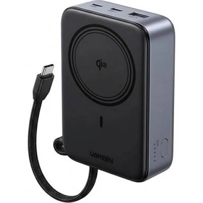 UGREEN PB567 аварийно зарядно устройство с Type-C конектор, 20000 mAh, Qi2 + вграден Type-C кабел, ЧЕРЕН (55450B)