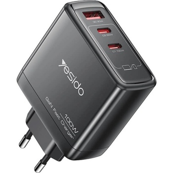 YESIDO Захранване за ел. мрежа за лаптопи, смартфони и таблети с 2xUSB-C и 1xUSB-A изходи - Yesido YC142 GaN Fast Wall Charger 100W (черен) (YC142 (KF2354335))