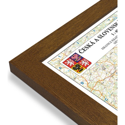 Excart Maps ČR + SR - nástěnná mapa 200 x 140 cm Varianta: mapa v dřevěném rámu, Provedení: Pegi tmavý ořech
