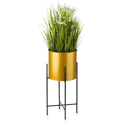 HowHomely KOVOVÝ květináč se stojanem GLAMOUR 55X24 CM ZLATÁ/ČERNÁ