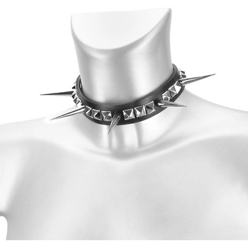 Leather & steel fashion чокър Pyramids big spikes - LSF9 98