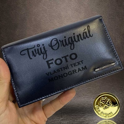 Dámská navy kožená peněženka BELLUGIO s monogramem nebo vlastním textem monogram