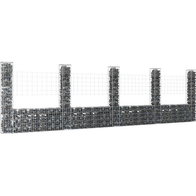 vidaXL Gabionový koš ve tvaru U s 5 sloupky železo 500 x 20 x 150 cm