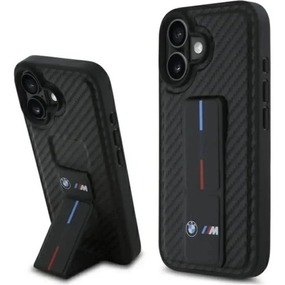 BMW Калъф BMW M Grip Stand Smooth and Carbon за iPhone 16 - черен (3666339311582)