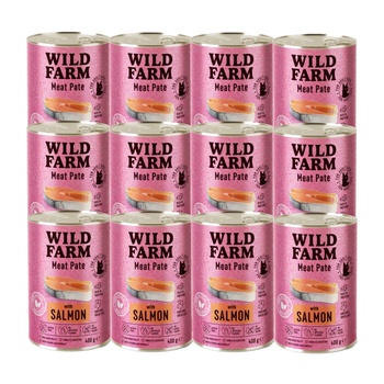 WILD FARM Пастет със сьомга 12x400 г - безглутенова храна за котки