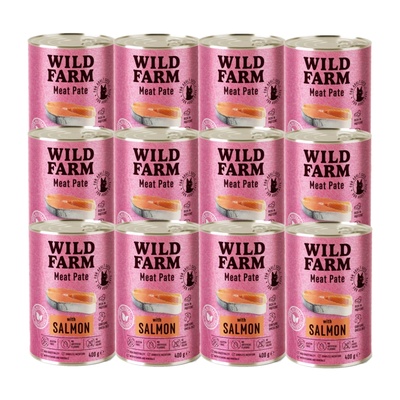 WILD FARM Пастет със сьомга 12x400 г - безглутенова храна за котки