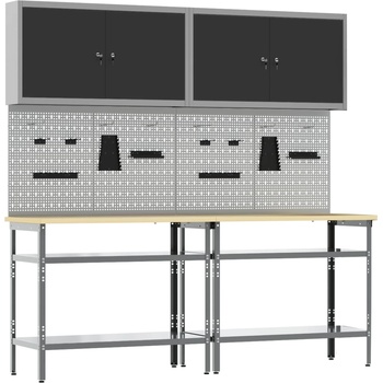 vidaXL Комплект работна маса 8 pcs Сив Прахово боядисана стомана (3321500)