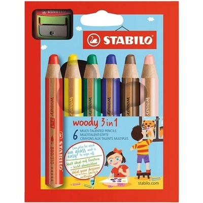 Stabilo voskovky Woody 3 in 1 pre najmenších 6 ks + strúhadlo