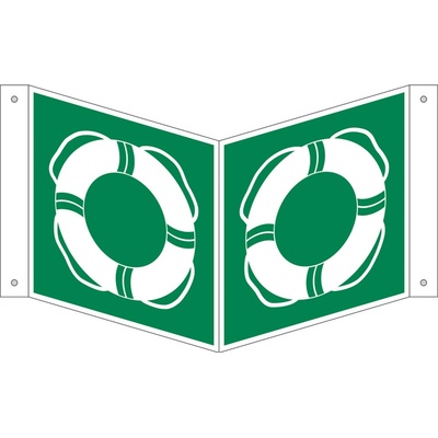 Uhlová tabuľka Záchranárske vybavenie pre vodu, ISO 7010, Alu, fotoluminiscenčná, 150 x 150 mm, 5 ks
