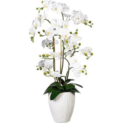 Umelá kvetina Orchidea biela, aranžmán vo váze, 110cm