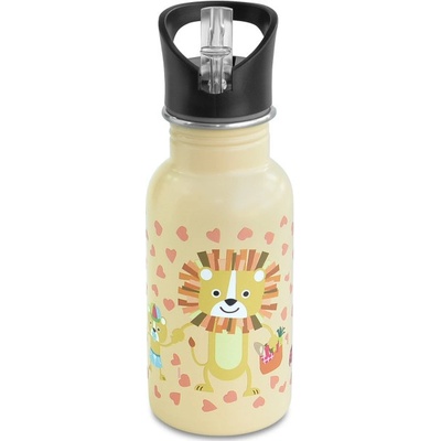 Iris Barcelona Dětská nerezová lahev Funny Jungle 400 ml broskvová
