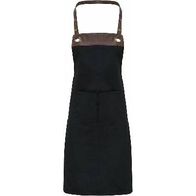 Premier Workwear Zástěra do kavárny s dekorativním lemováním z umělé kůže černá hnědá 70x81cm PW123
