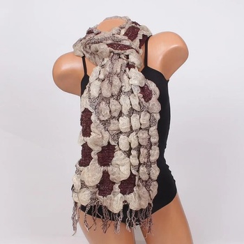 Image 1 of Ефектен шал в кафяво и бежово със сребриста нишка