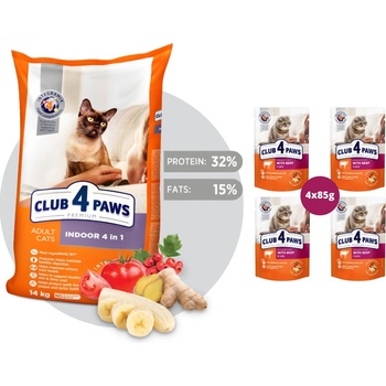 CLUB 4 PAWS Premium Indoor 4 in 1 For adult cats with lamb 14 kg
