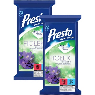 Presto Clean vlhčené utierky fiolek 2 x 72 ks