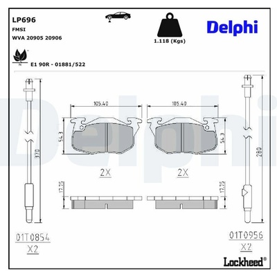 DELPHI Sada brzdových platničiek kotúčovej brzdy LP696