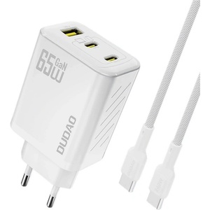 Dudao A29C мрежово зарядно устройство с USB+2 Type-C изхода, 65 W, PD бързо зареждане + кабел Type-C, БЯЛО (GP-193742)