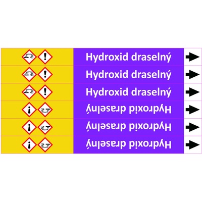 Grafiko | Hydroxid draselný - dle ISO 20560 - Materiál Samolepící PVC folie, Rozměr aršík 6 ks 26x296 mm
