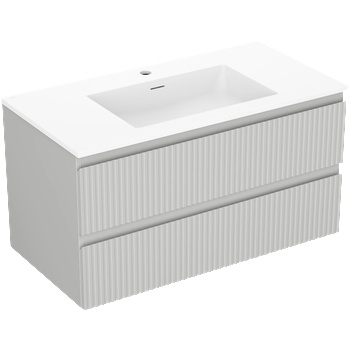 Mexen Rivel шкаф за баня 90 см с мивка Otis, 2 чекмеджета, гофриран, сив мат/бял мат - 91A20-09047-2-BFF62-W18M01 (91A20-09047-2-BFF62-W18M01)