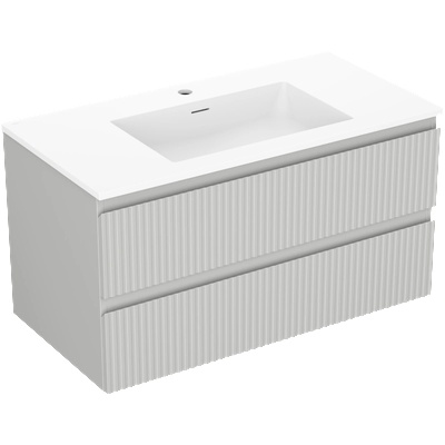 Mexen Rivel шкаф за баня 90 см с мивка Otis, 2 чекмеджета, гофриран, сив мат/бял мат - 91A20-09047-2-BFF62-W18M01 (91A20-09047-2-BFF62-W18M01)